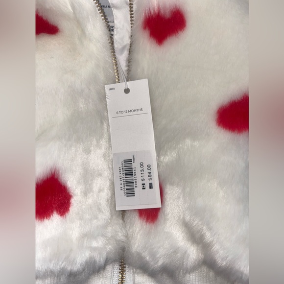 Janie and Jack Valentine Hearts Fur Coat red white - Picture 2 of 7